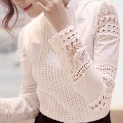 Autumn-Korean-OL-style-sweet-lady-lace-hollow-long-sleeved-shirt-stand-collar-white-blouse-women-1