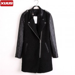 Black-Plaid-Leather-Sleeves-Wool-Blends-Stitching-Long-Womens-Winter-Jackets-and-Coats-Zipper-High-Quality-1