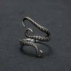 Free-Shipping-gift-Bag-Wholesale-Titanium-steel-Gothic-Deep-sea-Octopus-finger-ring-fashion-jewelry-opened-1