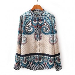 New-Ladies-Elegant-Paisley-Pattern-Print-4-Colors-Blouse-Vintage-Stand-Collar-Long-Sleeve-Brief-Shirts-1
