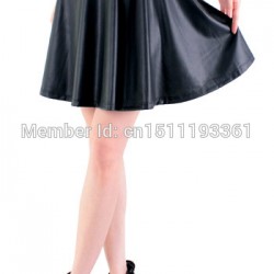 free-shipping-new-high-waist-faux-leather-skater-flare-skirt-mini-skirt-above-knee-solid-color-1